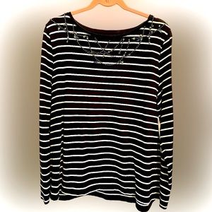 Talbots black & white  beaded shirt long sleeves size XL cotton